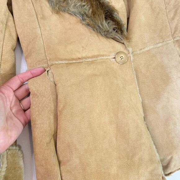 St. John's Bay Coat Womens Medium Tan Long Sleeve Genuine Leather Penny Lane - Picture 2 of 10